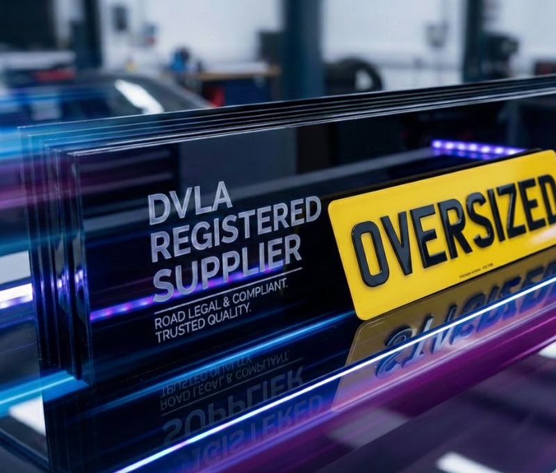 Oversized UK number plate being fitted on a DVLA digital plate