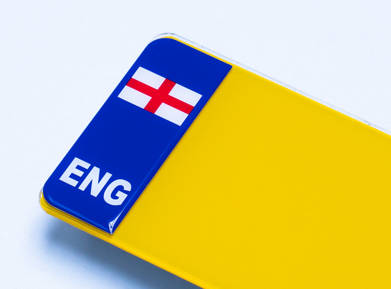 England gel flag badge on number plate